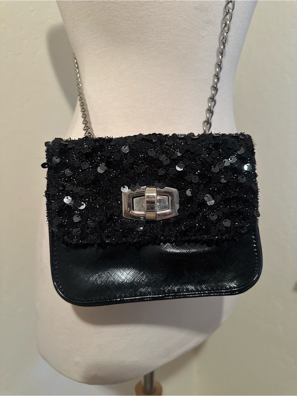 Black Sequin Chain Crossbody Bag